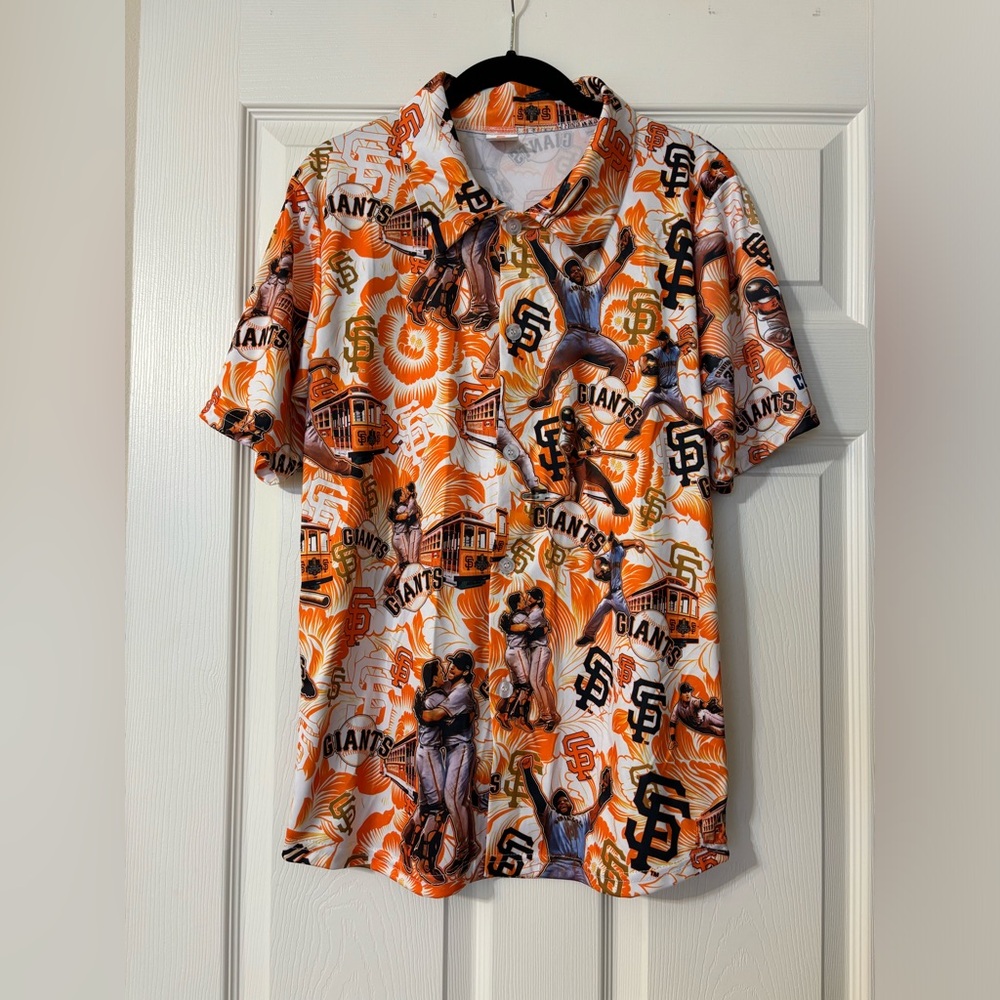 San Francisco Giants Button Down Shirt Floral Hawaiian Short Sleeve, sz M